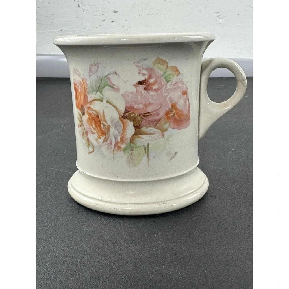 Antique Pottery Collective Shaving Mug‎ Semi Vitreous Porcelain Floral Design